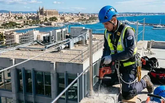 Soldadura de plataforma y escalera metálica de acceso