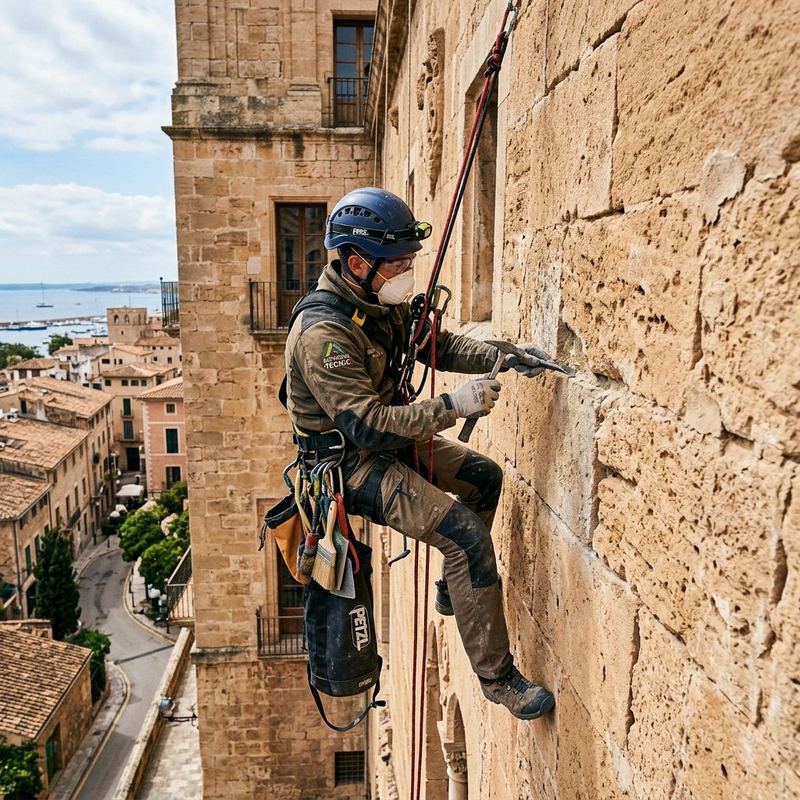 Limpieza de fachada de piedra de marès en Palma